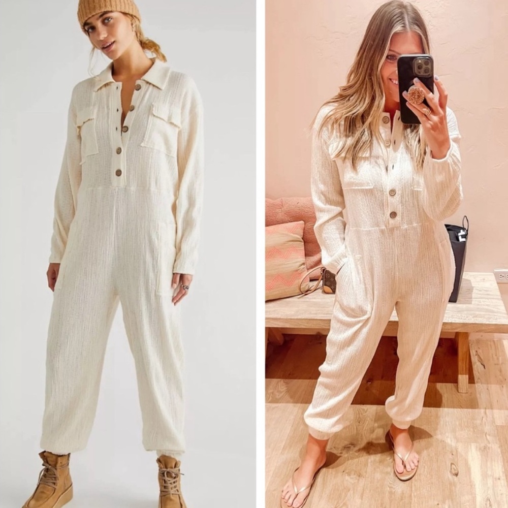 NEW Free People Beach Calico One-Piece Button Front Jumpsuit